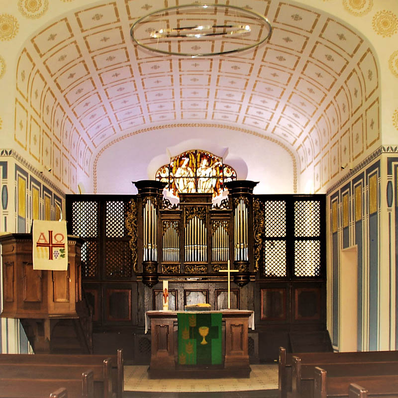Orgelprospekt mit neuen Prospektpfeifen, Badenhard Evangelischen. Kirche